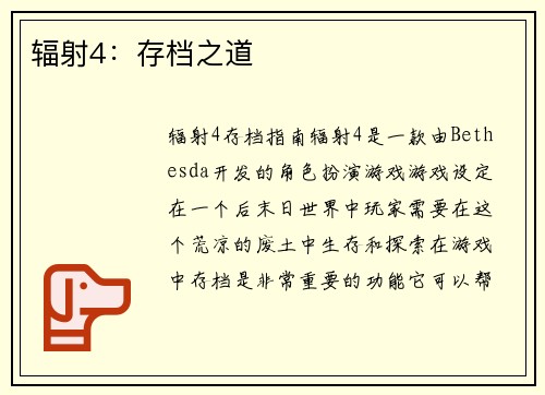 辐射4：存档之道